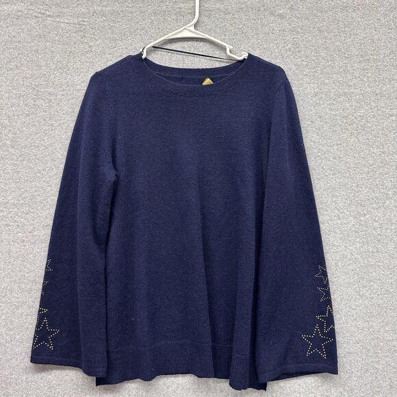 Charter Club 100% Cashmere Sweater Womens Large Navy Blue Star Embellished - Picture 1 of 7